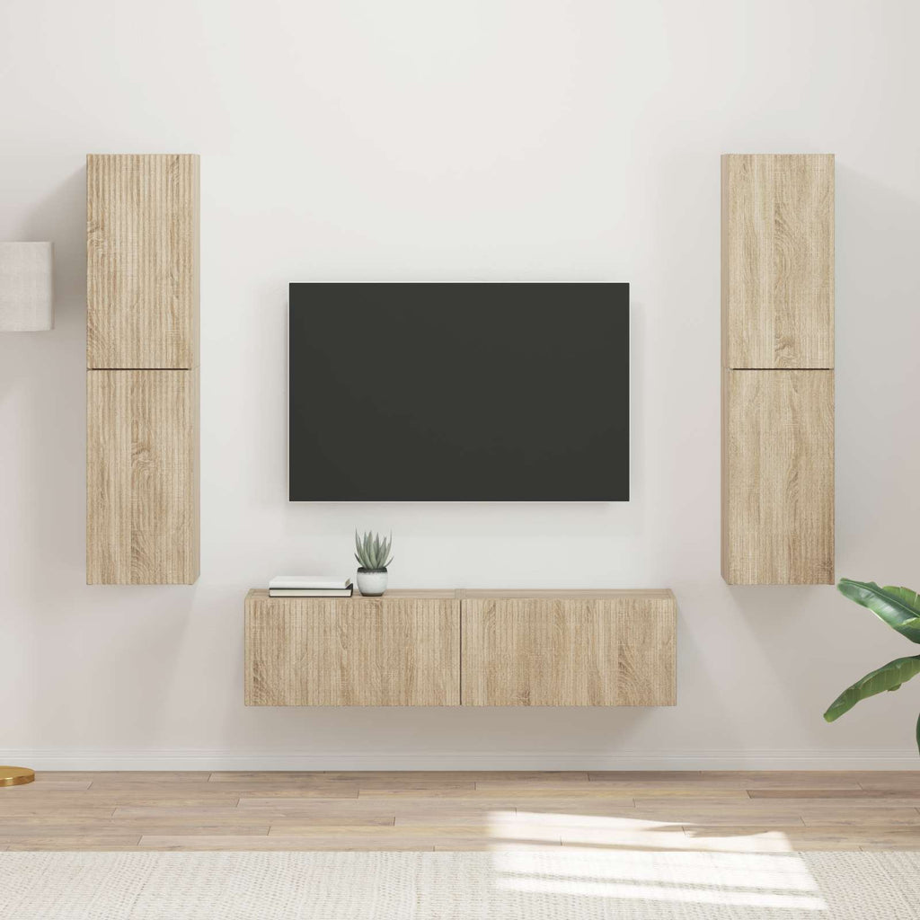 Meuble TV Suspendu Effet Bois Rustique - 6 Pièces-Mon Meuble TV-Chêne sonoma-15