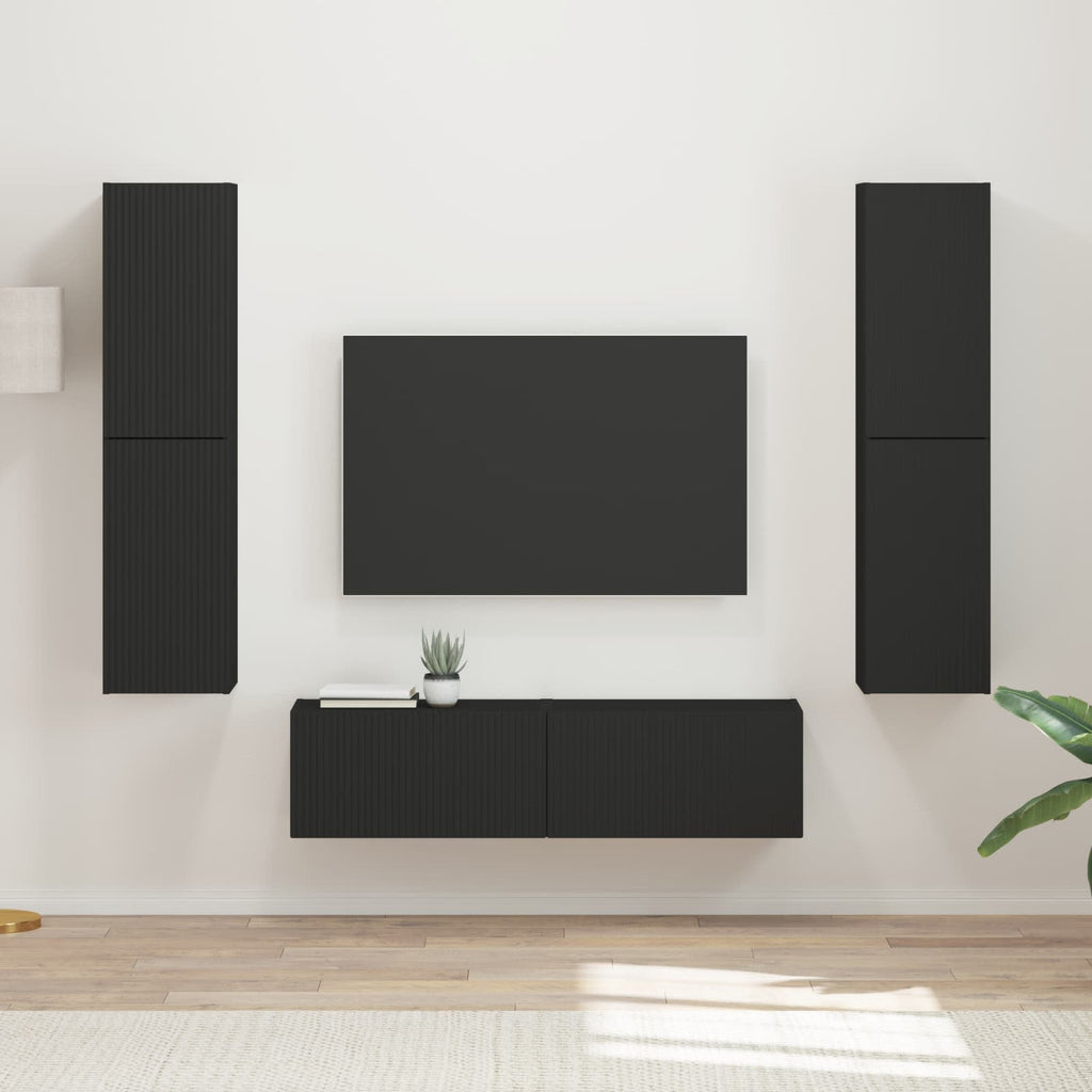 Meuble TV Suspendu Effet Bois Rustique - 6 Pièces-Mon Meuble TV-Noir-14