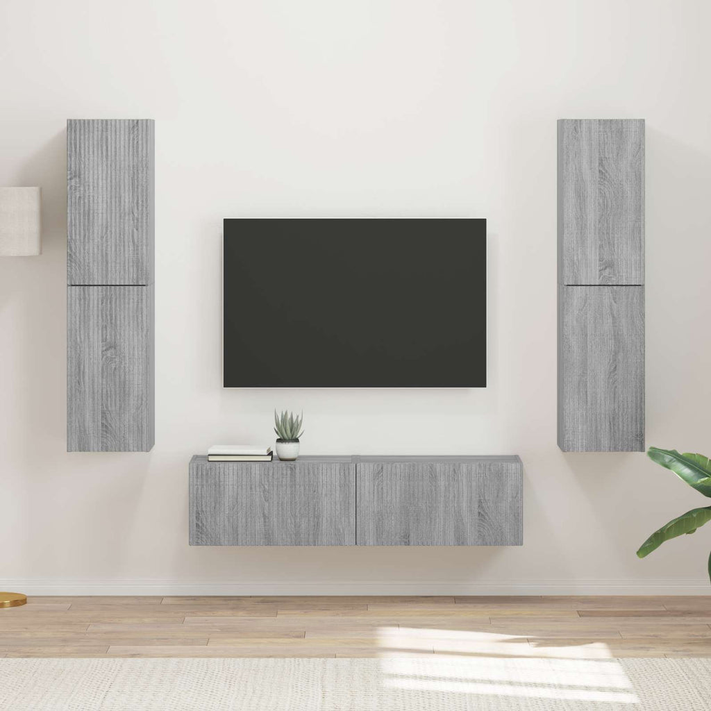 Meuble TV Suspendu Effet Bois Rustique - 6 Pièces-Mon Meuble TV-Sonoma gris-20