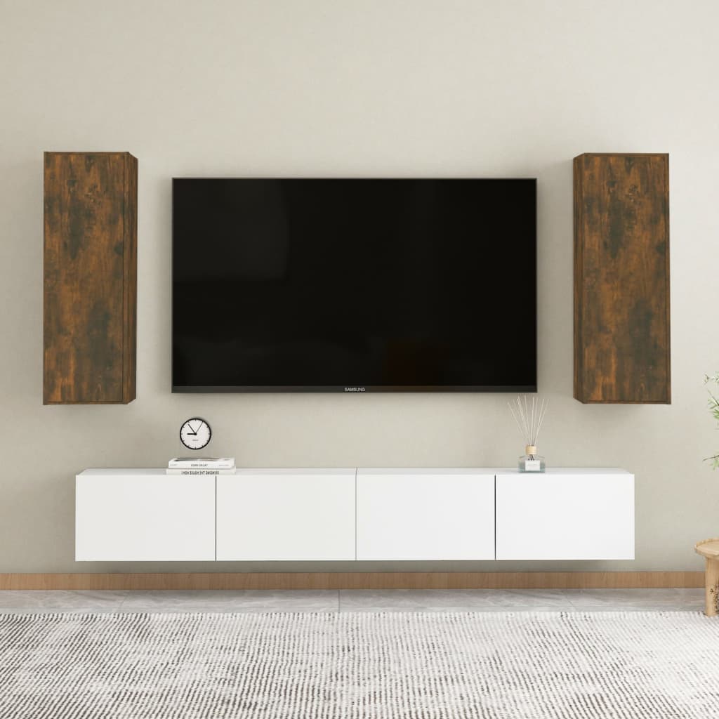 Meuble TV Suspendu Effet Chêne Artisanal - 110 cm-Mon Meuble TV-Chêne fumé-90 cm-2-37