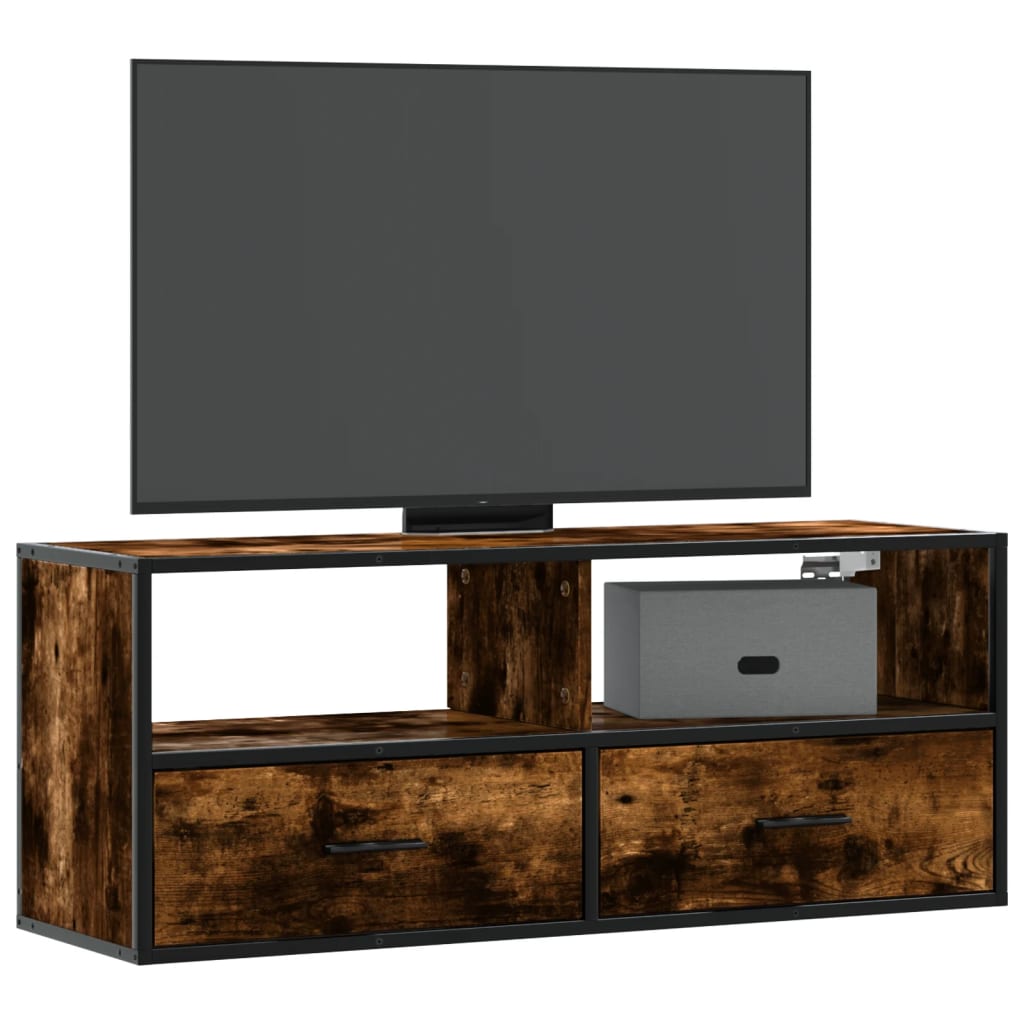 Meuble TV Suspendu Effet Chêne et Métal - 80 cm-Mon Meuble TV-Chêne fumé-100 cm-1-13