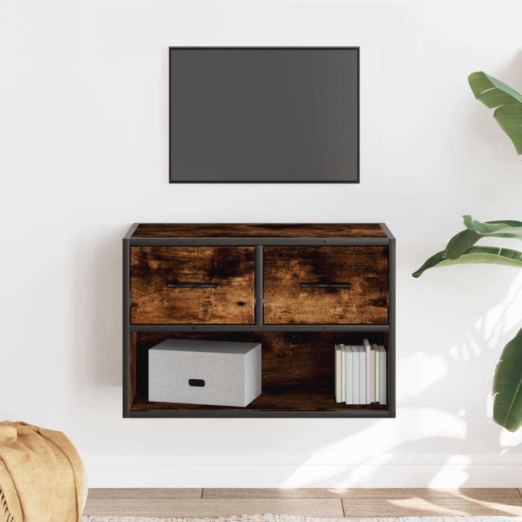 Meuble TV Suspendu Effet Chêne et Métal - 80 cm-Mon Meuble TV-Chêne fumé-60 cm-1-20
