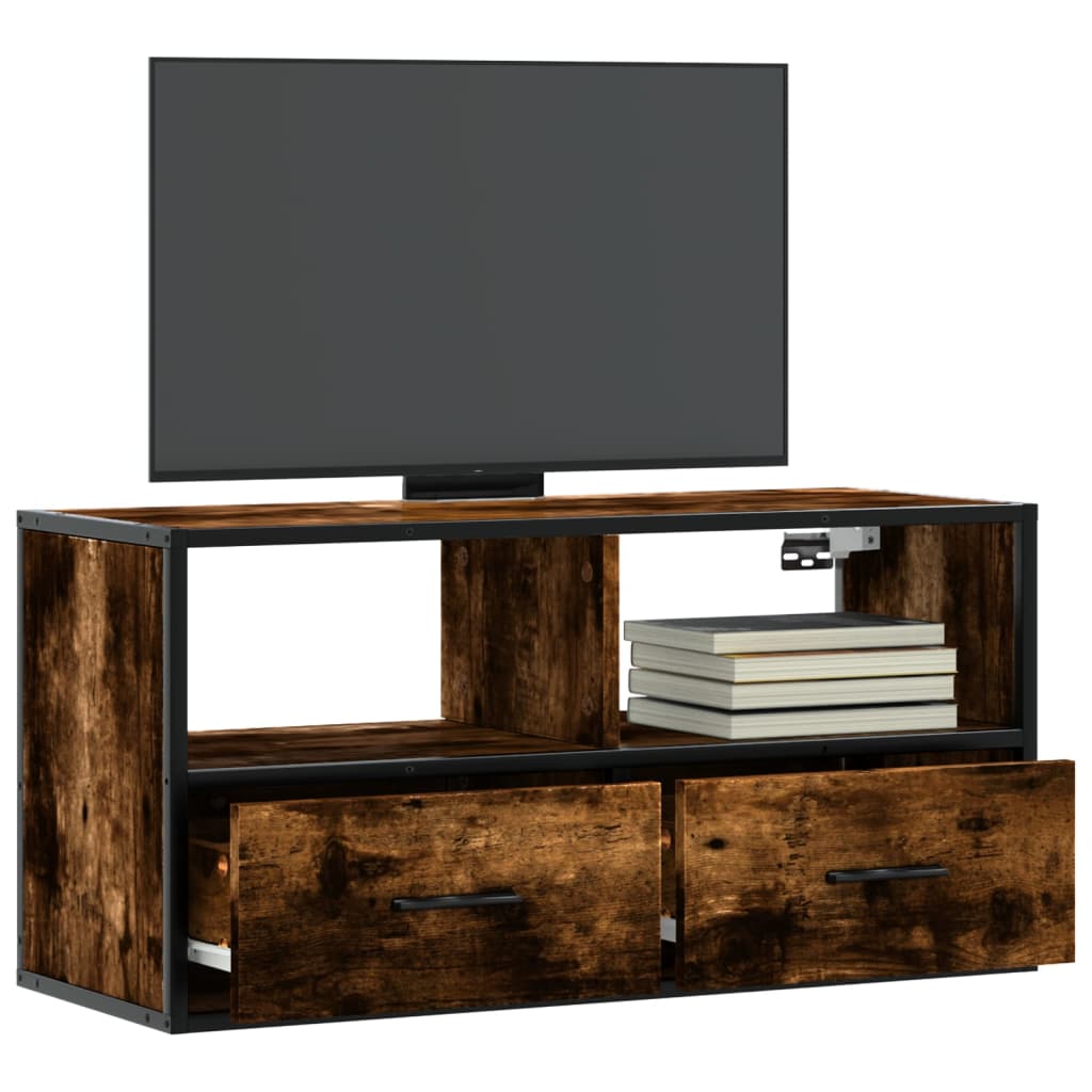 Meuble TV Suspendu Effet Chêne et Métal - 80 cm-Mon Meuble TV-Chêne fumé-80 cm-1-21