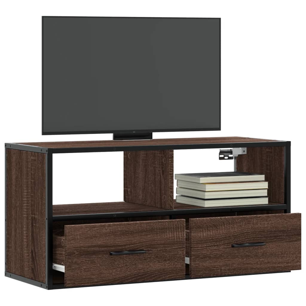 Meuble TV Suspendu Effet Chêne et Métal - 80 cm-Mon Meuble TV-Chêne marron-80 cm-1-1