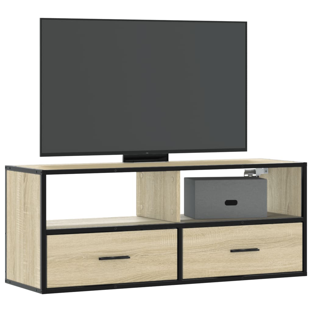 Meuble TV Suspendu Effet Chêne et Métal - 80 cm-Mon Meuble TV-Chêne sonoma-100 cm-1-16