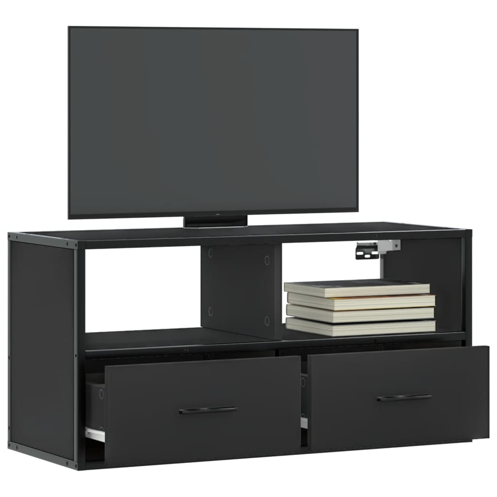 Meuble TV Suspendu Effet Chêne et Métal - 80 cm-Mon Meuble TV-Noir-80 cm-1-22