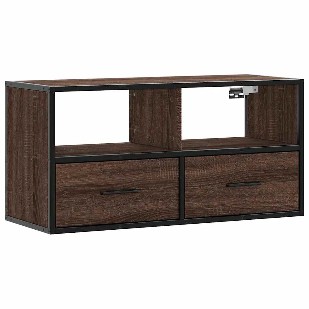 Meuble TV Suspendu Effet Chêne et Métal - 80 cm-Mon Meuble TV-Sonoma gris-100 cm-1-2
