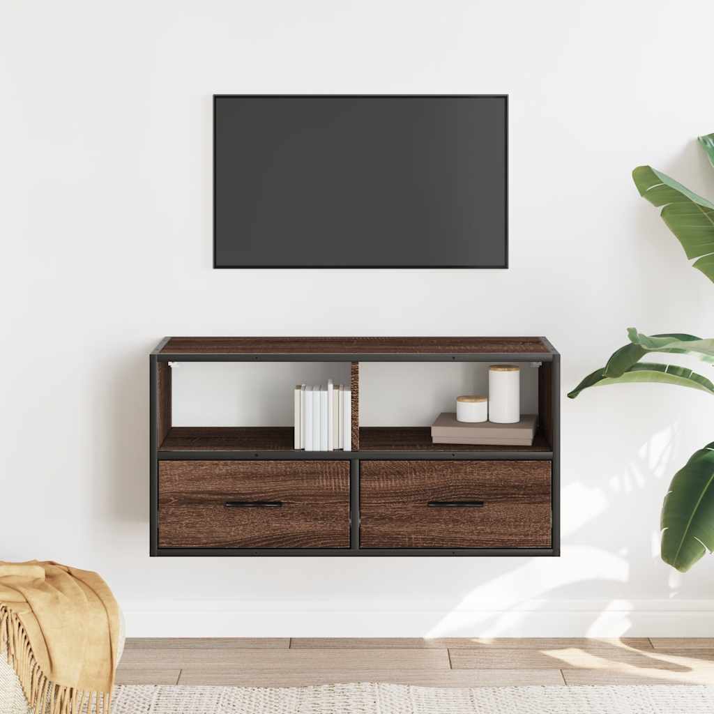 Meuble TV Suspendu Effet Chêne et Métal - 80 cm-Mon Meuble TV-Sonoma gris-100 cm-1-3