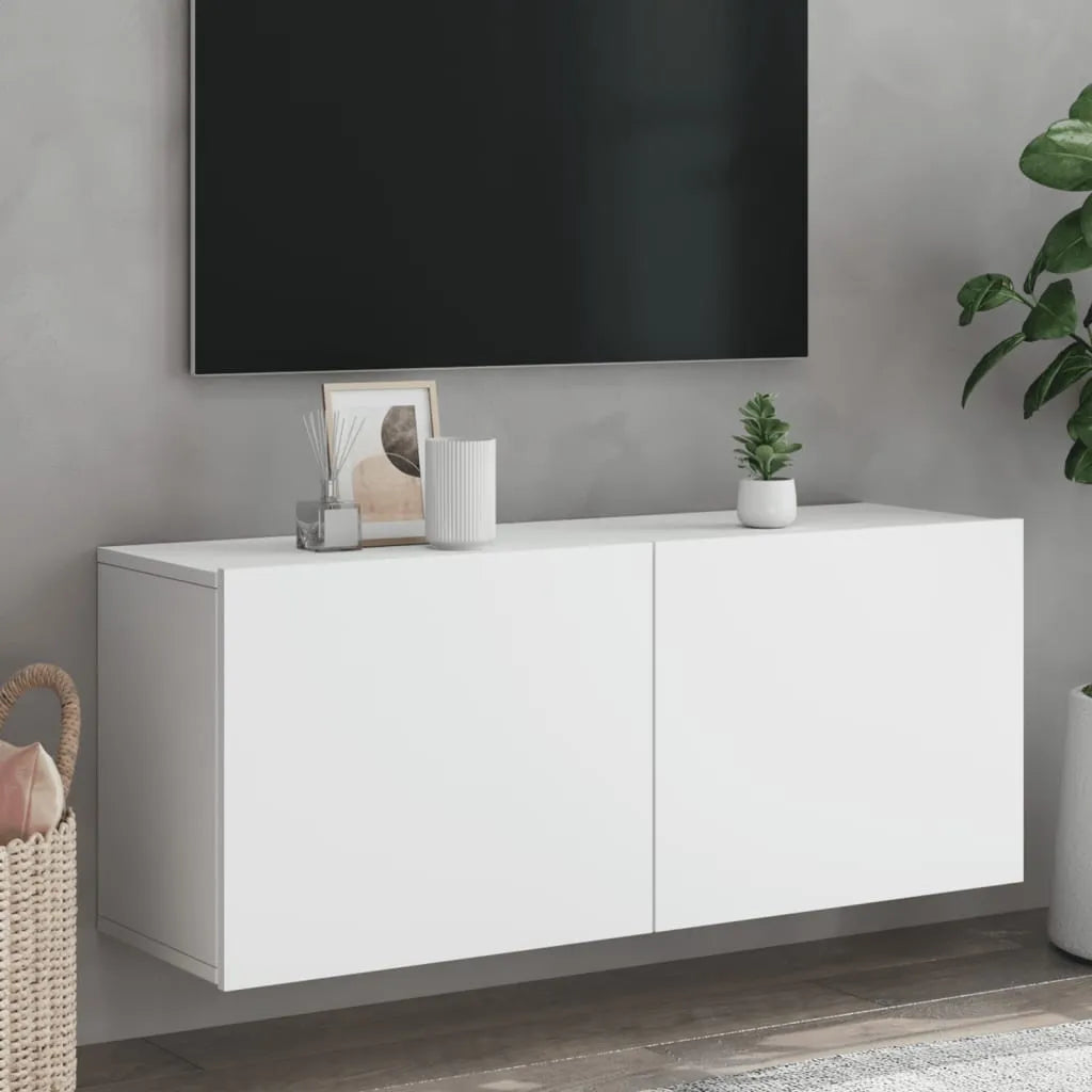 Meuble TV Suspendu Effet Vieux Bois - 100 cm-Mon Meuble TV-Blanc-100 cm-1-15