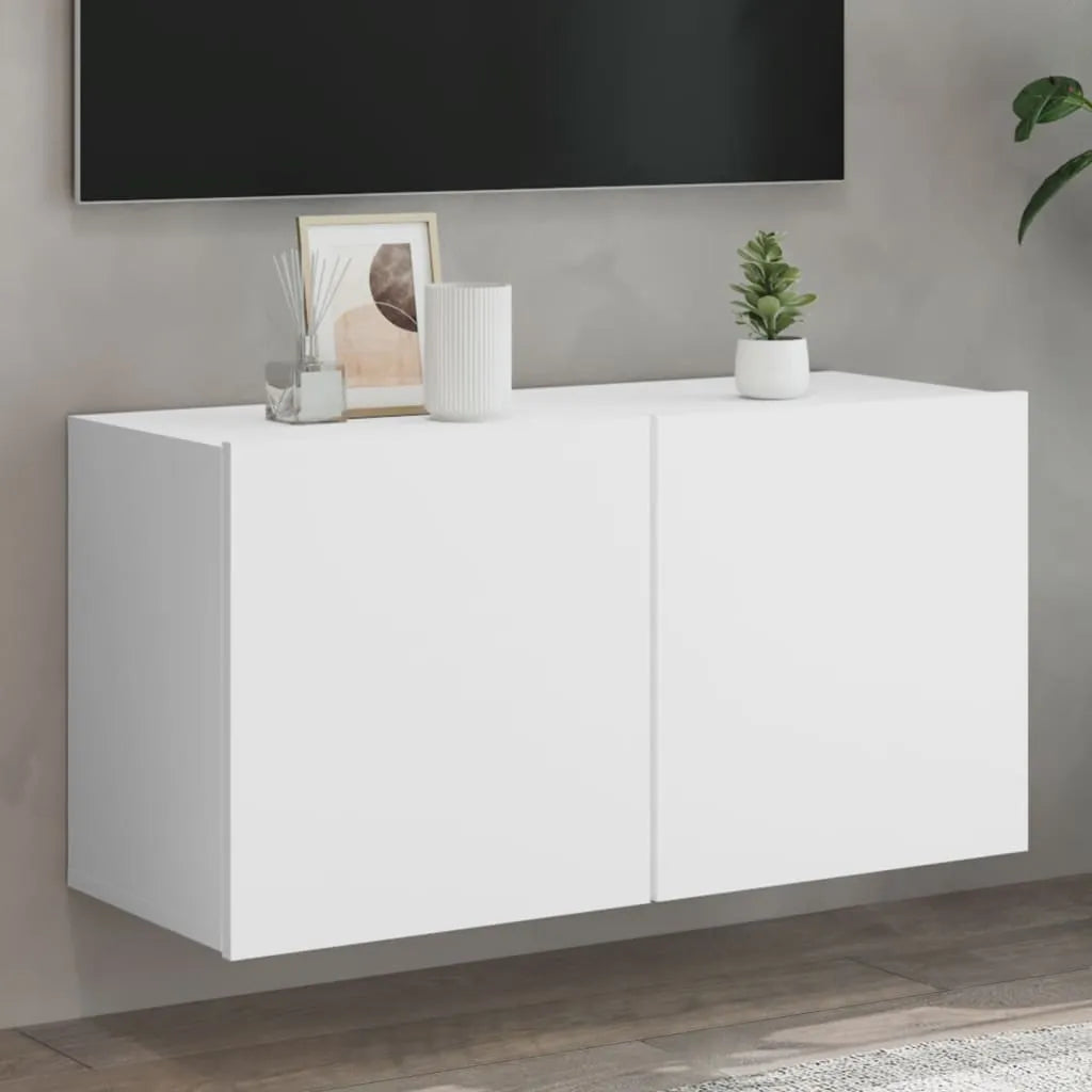 Meuble TV Suspendu Effet Vieux Bois - 100 cm-Mon Meuble TV-Blanc-80 cm-1-28