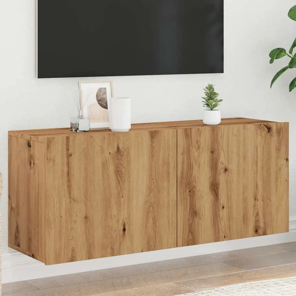 Meuble TV Suspendu Effet Vieux Bois - 100 cm-Mon Meuble TV-chêne artisanal-100 cm-1-17