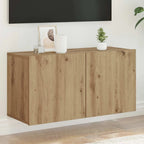 Meuble TV Suspendu Effet Vieux Bois - 100 cm-Mon Meuble TV-chêne artisanal-80 cm-1-29