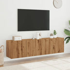 Meuble TV Suspendu Effet Vieux Bois - 100 cm-Mon Meuble TV-chêne artisanal-80 cm-2-44