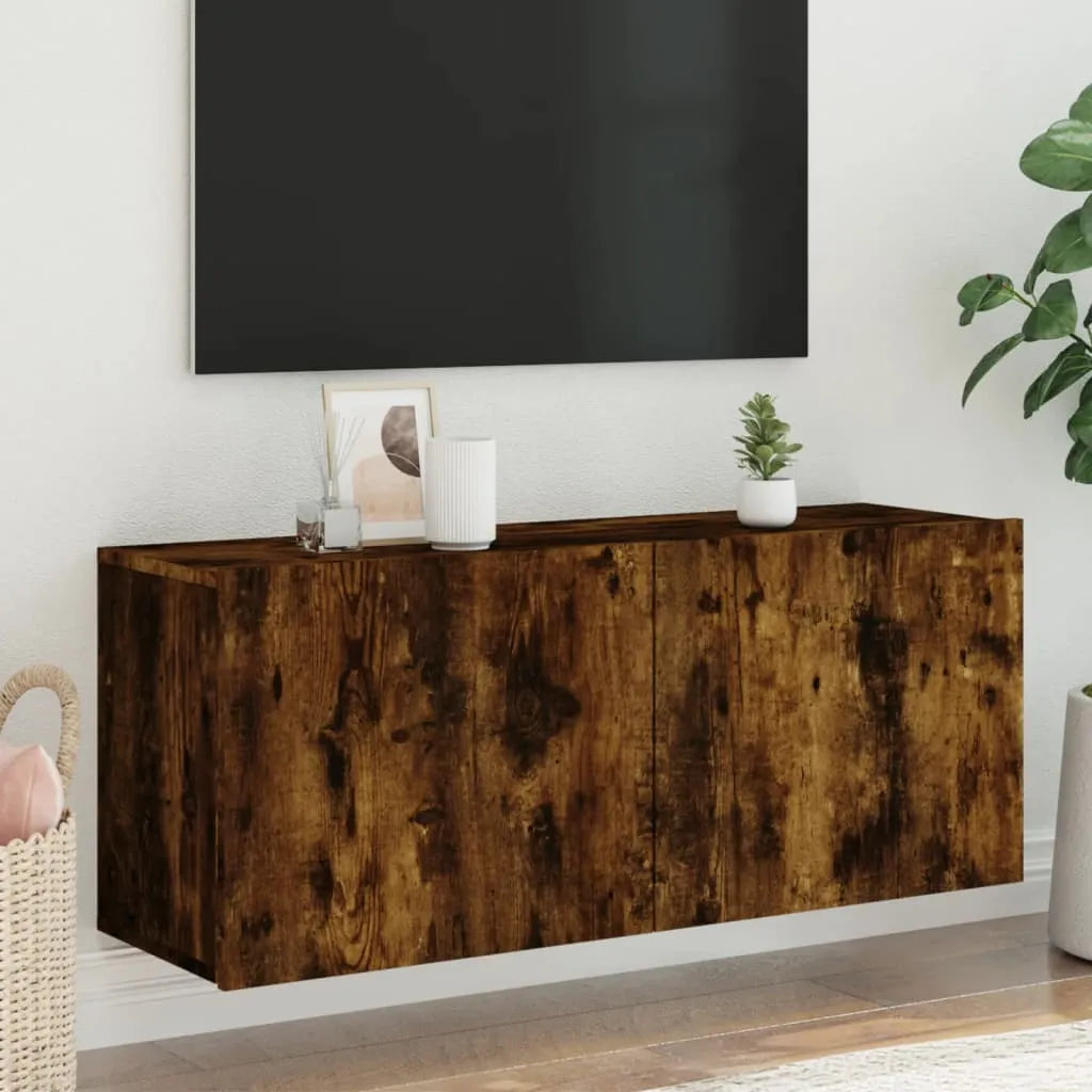 Meuble TV Suspendu Effet Vieux Bois - 100 cm-Mon Meuble TV-Chêne fumé-100 cm-1-16