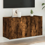 Meuble TV Suspendu Effet Vieux Bois - 100 cm-Mon Meuble TV-Chêne fumé-80 cm-1-34