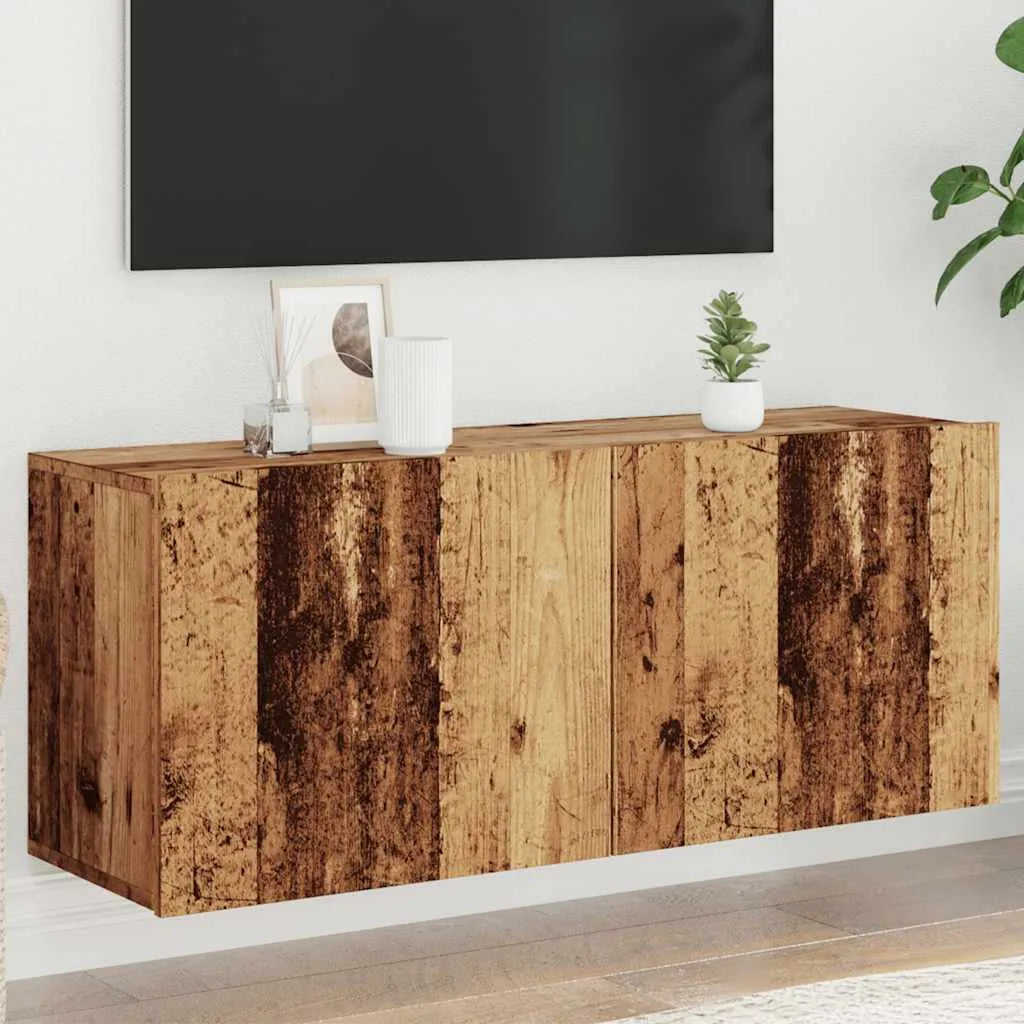 Meuble TV Suspendu Effet Vieux Bois - 100 cm-Mon Meuble TV-Chêne fumé-80 cm-1-4