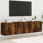 Meuble TV Suspendu Effet Vieux Bois - 100 cm-Mon Meuble TV-Chêne fumé-80 cm-2-45