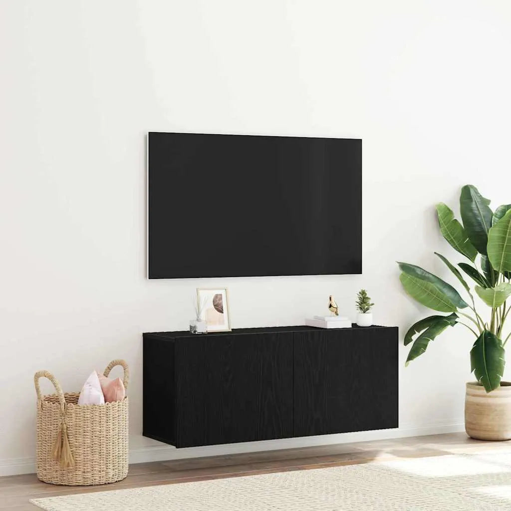 Meuble TV Suspendu Effet Vieux Bois - 100 cm-Mon Meuble TV-Chêne noir-100 cm-1-12