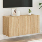 Meuble TV Suspendu Effet Vieux Bois - 100 cm-Mon Meuble TV-Chêne sonoma-80 cm-1-30
