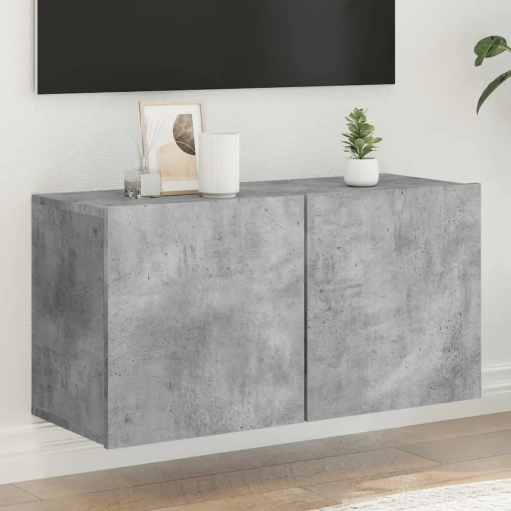 Meuble TV Suspendu Effet Vieux Bois - 100 cm-Mon Meuble TV-Gris béton-80 cm-1-32