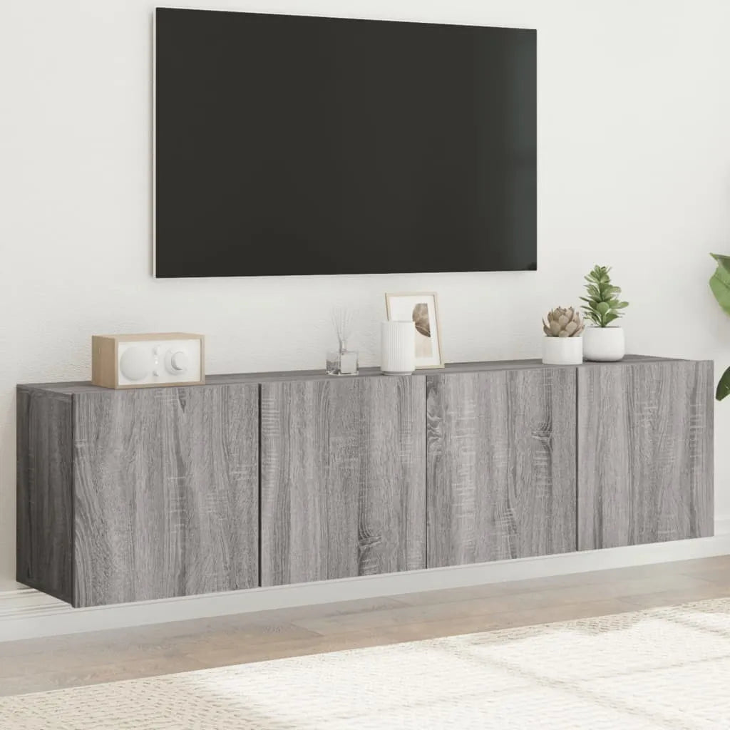 Meuble TV Suspendu Effet Vieux Bois - 100 cm-Mon Meuble TV-Sonoma gris-80 cm-2-46
