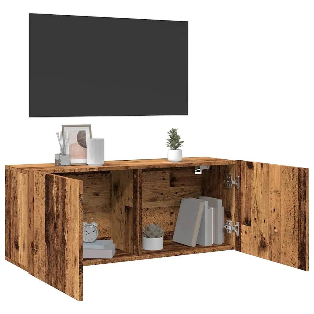 Meuble TV Suspendu Effet Vieux Bois - 100 cm-Mon Meuble TV-Vieux bois-100 cm-1-3