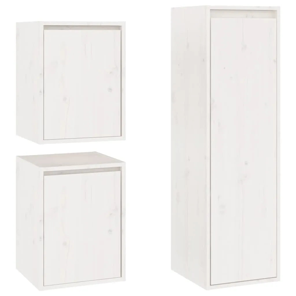 Meuble TV Suspendu en Bois Massif Blanc - 3 Pièces-Mon Meuble TV-Blanc-1