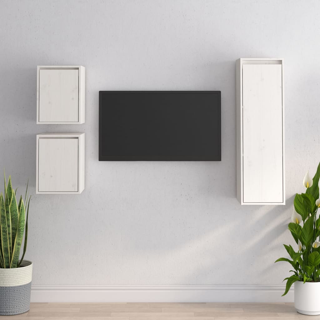 Meuble TV Suspendu en Bois Massif Blanc - 3 Pièces-Mon Meuble TV-Blanc-2