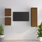Meuble TV Suspendu en Bois Massif Blanc - 3 Pièces-Mon Meuble TV-Marron miel-10