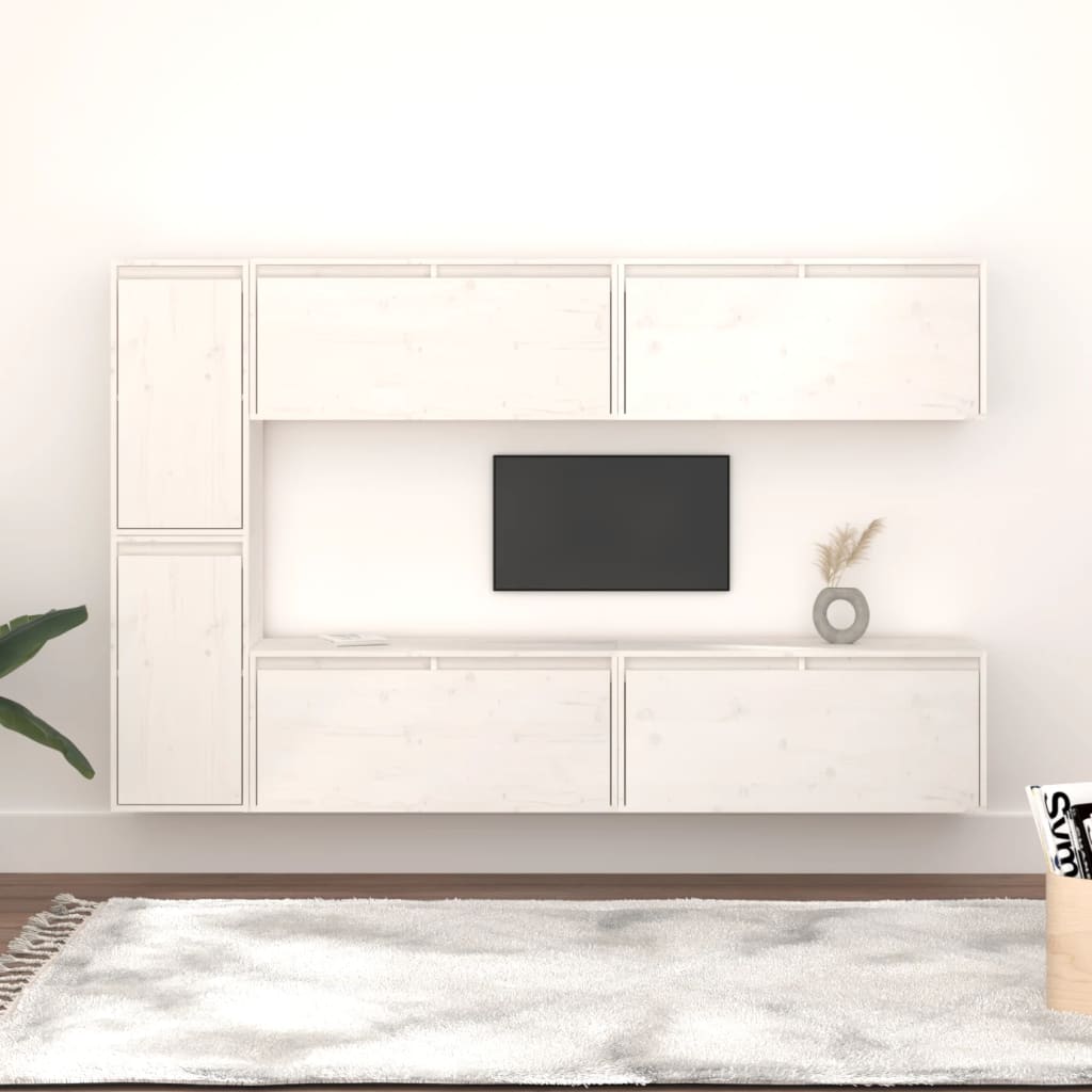 Meuble TV Suspendu en Bois Massif Blanc - 6 Pièces-Mon Meuble TV-Blanc-6-1