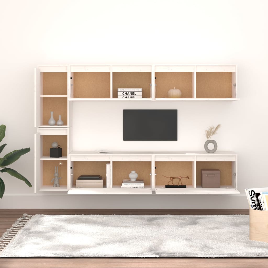 Meuble TV Suspendu en Bois Massif Blanc - 6 Pièces-Mon Meuble TV-Blanc-6-3