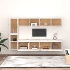 Meuble TV Suspendu en Bois Massif Blanc - 6 Pièces-Mon Meuble TV-Blanc-6-3