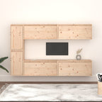 Meuble TV Suspendu en Bois Massif Blanc - 6 Pièces-Mon Meuble TV-Naturel-6-12