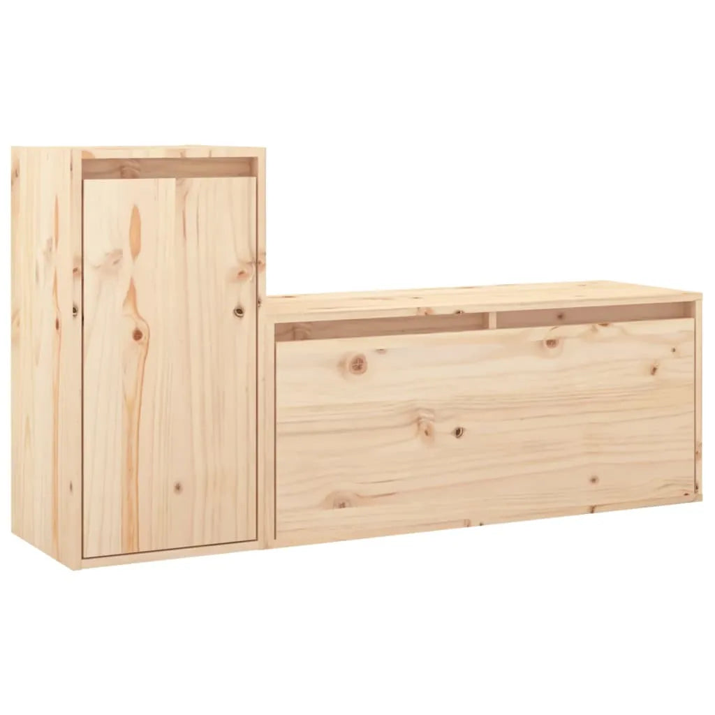 Meuble TV Suspendu en Bois Massif de Pin - 2 Pièces-Mon Meuble TV-Marron-1