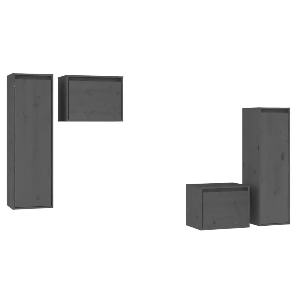 Meuble TV Suspendu en Bois Massif Gris - 4 Pièces-Mon Meuble TV-Gris-1