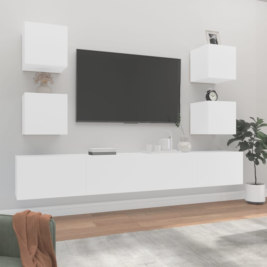 Meuble TV Suspendu en Bois Noir - 6 Pièces-Mon Meuble TV-Blanc-100 cm-6-16