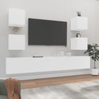 Meuble TV Suspendu en Bois Noir - 6 Pièces-Mon Meuble TV-Blanc-100 cm-6-16