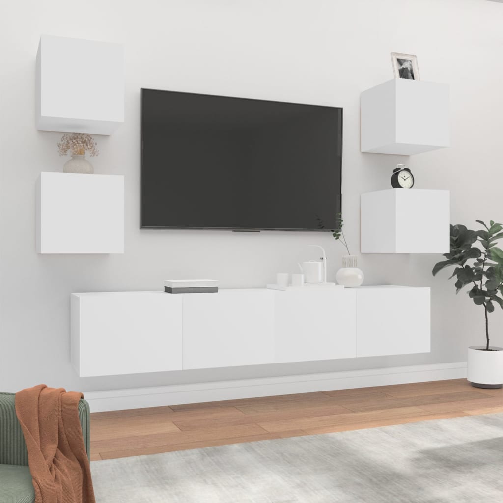 Meuble TV Suspendu en Bois Noir - 6 Pièces-Mon Meuble TV-Blanc-80 cm-6-13