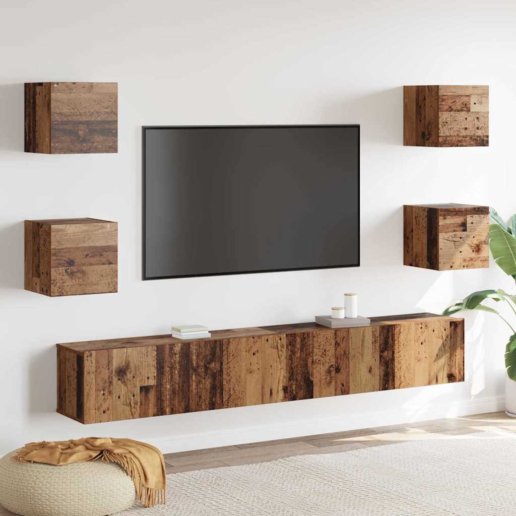 Meuble TV Suspendu en Bois Noir - 6 Pièces-Mon Meuble TV-Bois ancien-100 cm-6-22