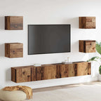 Meuble TV Suspendu en Bois Noir - 6 Pièces-Mon Meuble TV-Bois ancien-100 cm-6-22