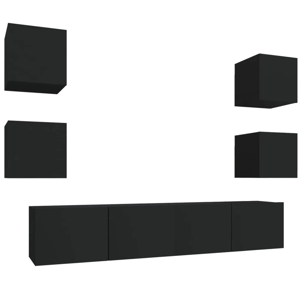 Meuble TV Suspendu en Bois Noir - 6 Pièces-Mon Meuble TV-Bois ancien-80 cm-6-2