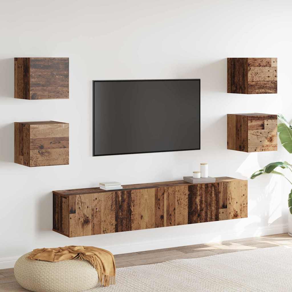 Meuble TV Suspendu en Bois Noir - 6 Pièces-Mon Meuble TV-Bois ancien-80 cm-6-21