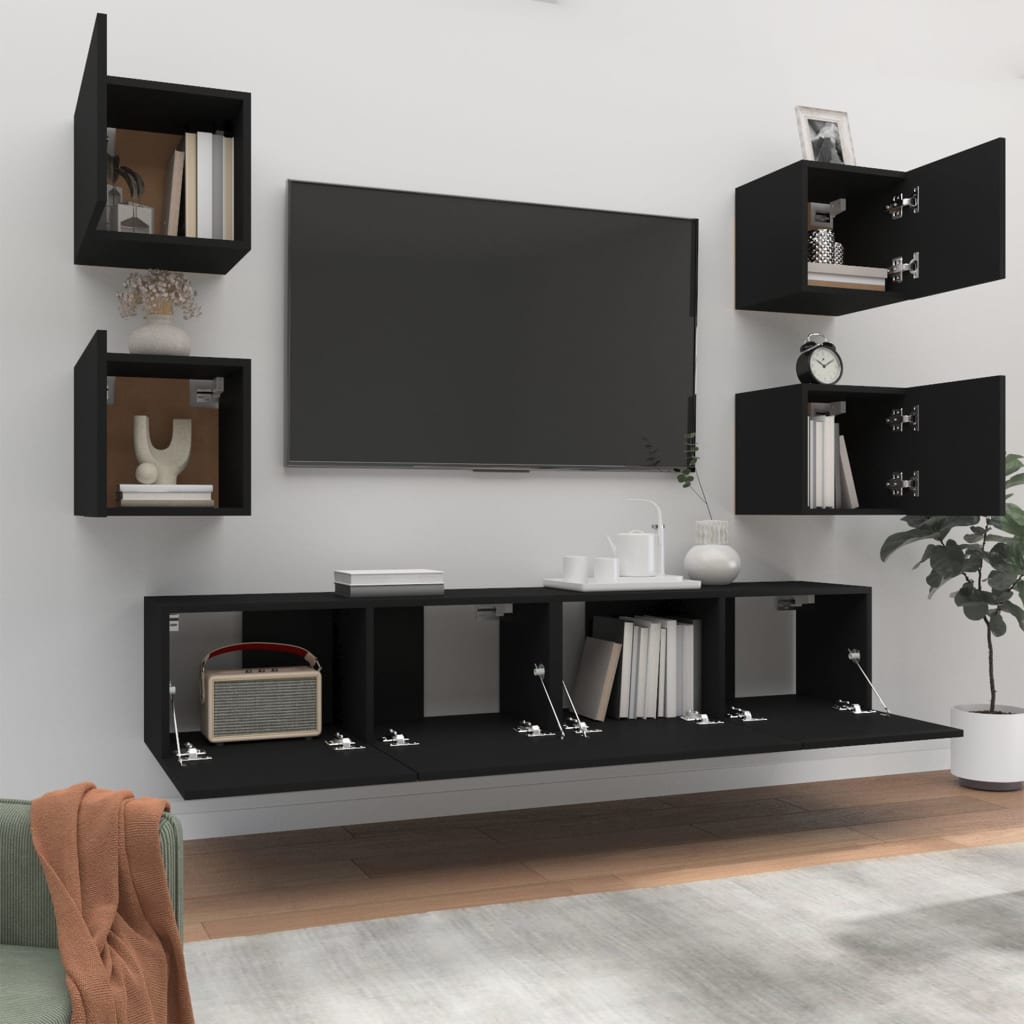 Meuble TV Suspendu en Bois Noir - 6 Pièces-Mon Meuble TV-Bois ancien-80 cm-6-3