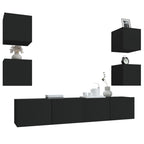 Meuble TV Suspendu en Bois Noir - 6 Pièces-Mon Meuble TV-Bois ancien-80 cm-6-4