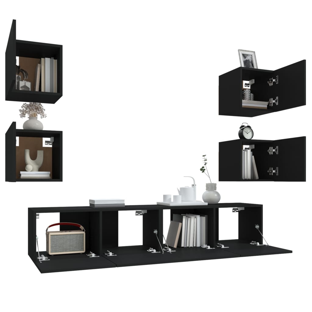 Meuble TV Suspendu en Bois Noir - 6 Pièces-Mon Meuble TV-Bois ancien-80 cm-6-5