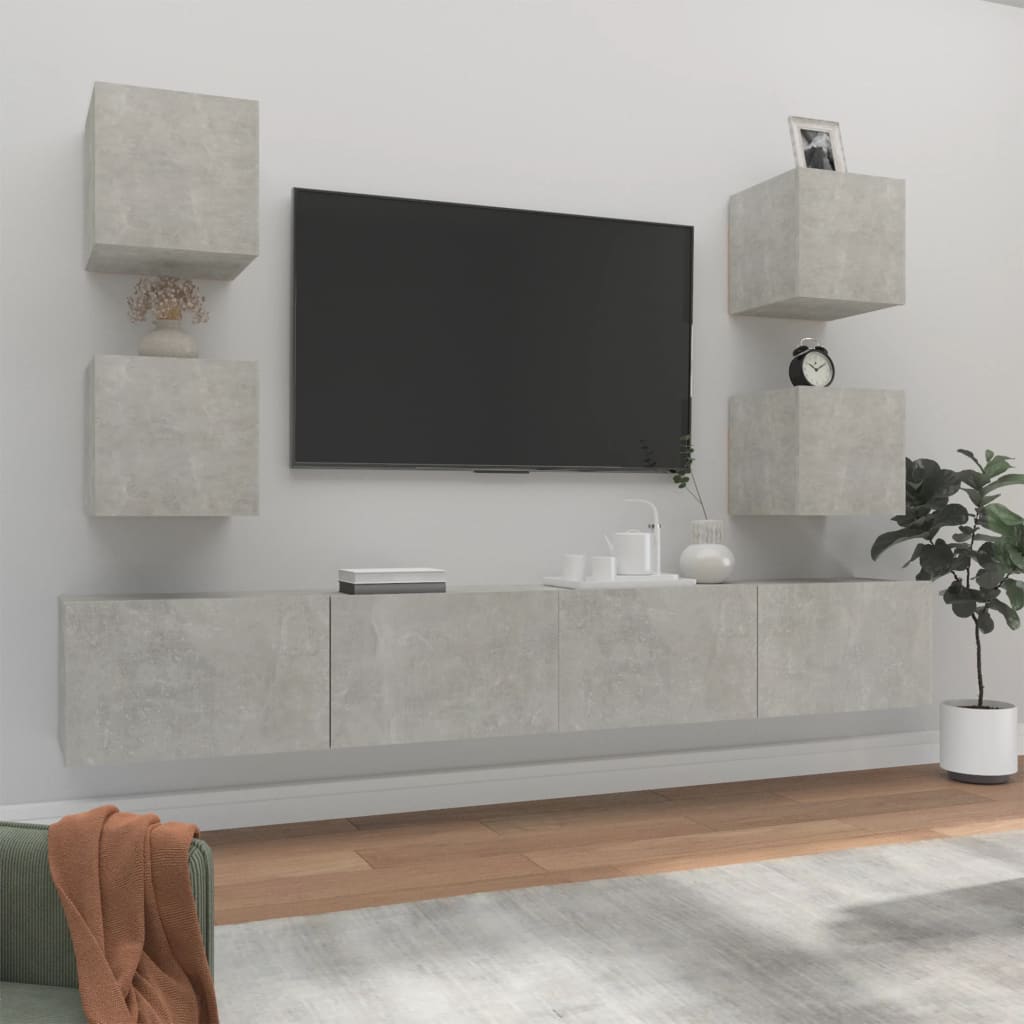 Meuble TV Suspendu en Bois Noir - 6 Pièces-Mon Meuble TV-Gris béton-100 cm-6-17