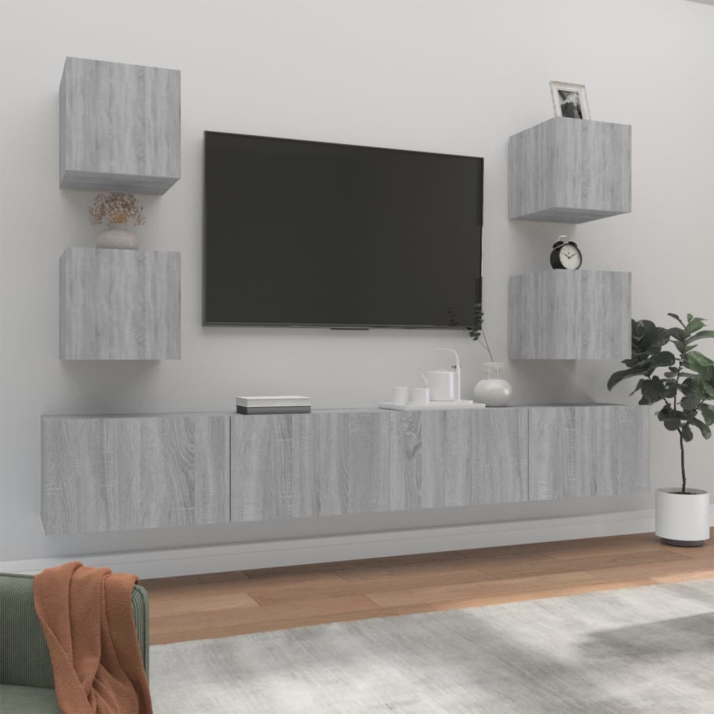 Meuble TV Suspendu en Bois Noir - 6 Pièces-Mon Meuble TV-Sonoma gris-100 cm-6-18