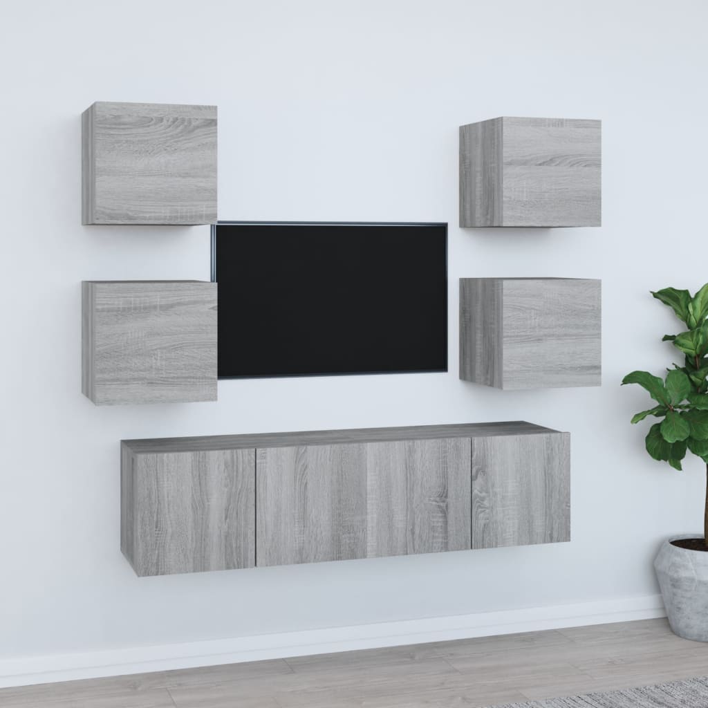 Meuble TV Suspendu en Bois Noir - 6 Pièces-Mon Meuble TV-Sonoma gris-60 cm-6-19