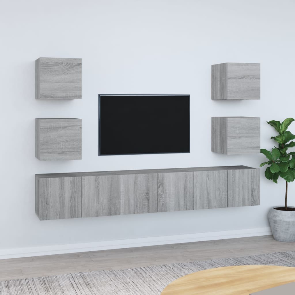 Meuble TV Suspendu en Bois Noir - 6 Pièces-Mon Meuble TV-Sonoma gris-60 cm-7-20
