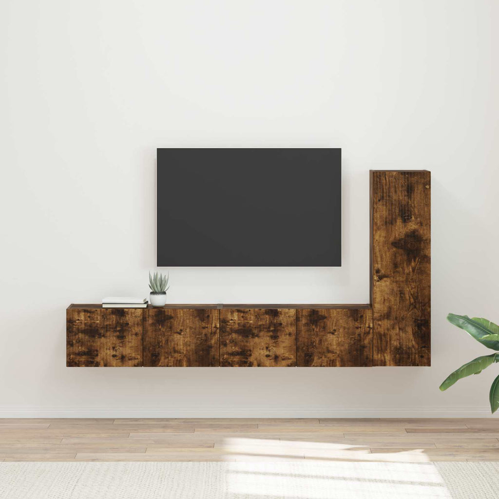 Meuble TV Suspendu en L Couleur Gris Sonoma - 3 Pièces-Mon Meuble TV-Chêne fumé-17